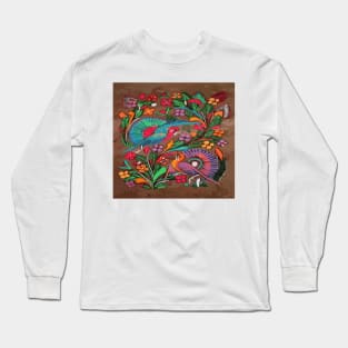 Mexican bird bark painting Long Sleeve T-Shirt